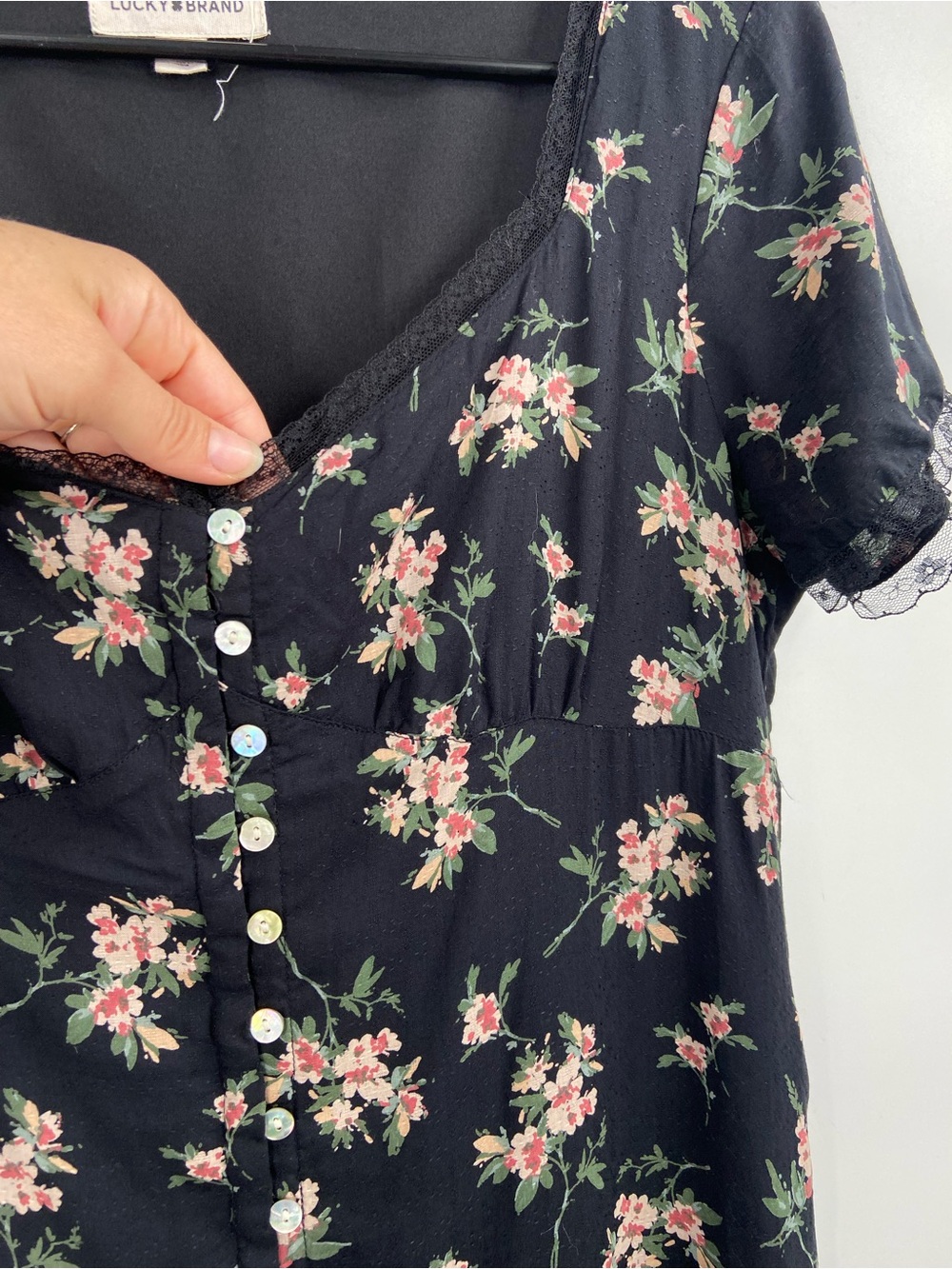 Lucky Brand Floral Lace Trim Button-Up Dress Medium - Picture 7 of 11